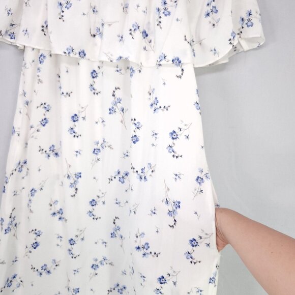 Rebecca Taylor Silk Dress Francine Size 4 Off-the-Shoulder Ruffle Floral No Belt - Picture 9 of 12